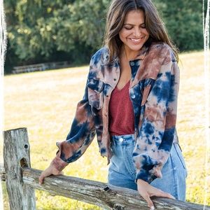 Natural Life Laney Tie Dye Button Front Cropped Jacket